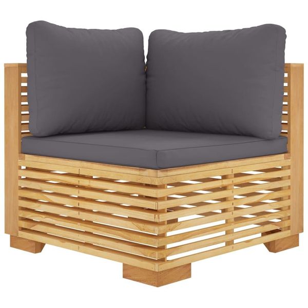 Divano Angolare Da Giardino Con Cuscini Grigio Scuro In Teak Massiccio-image