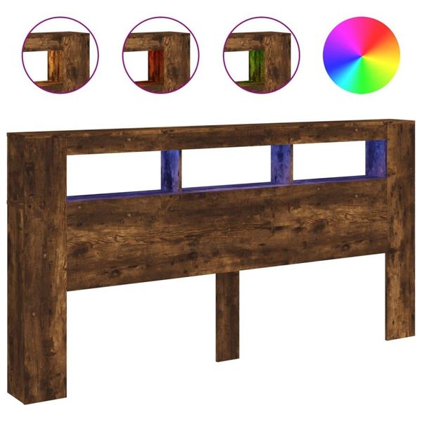 Vidaxl Testata Led Rovere Fumé 200X18,5X103,5 Cm Materiale A Base Di Legno-image