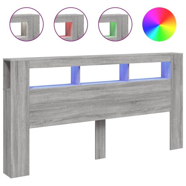 Vidaxl Testata Led Grigio Sonoma 200X18,5X103,5 Cm Materiale A Base Di Legno-image