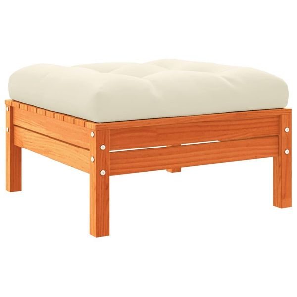 Vidaxl Sgabello Da Giardino Con Cuscino In Legno Di Pino Massiccio Marrone Cera-image