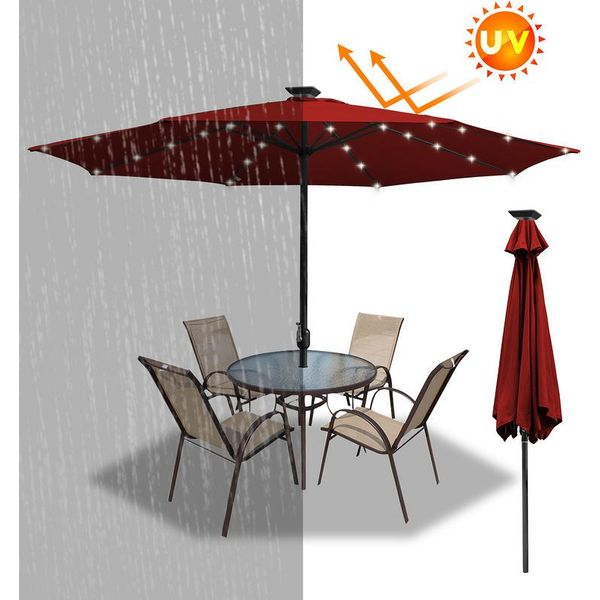 Yakimz 2,7 M Ombrellone UV40+ Inclinabile Ombrellone Da Giardino Ombrellone Da Spiaggia Ombrellone Led Solare,Rosso-image