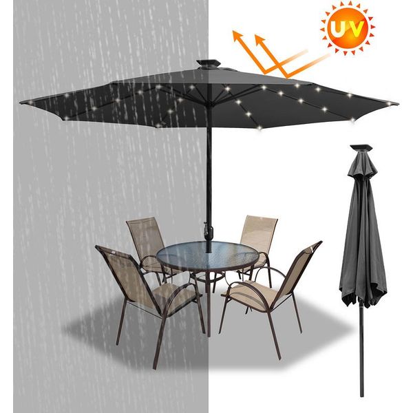 Tolletour Ombrellone Da 3,5 M Protezione Solare UV40+ Ombrellone Da Giardino Ombrellone Da Spiaggia Led Solare, Grigio-image