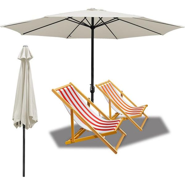 Jiubiaz 3,5 M Ombrellone Da Giardino Protezione Solare UV40+ Ombrellone Da Spiaggia,Beige-image