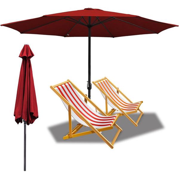 Fiqops 3,5 M Ombrellone Da Giardino Protezione Solare UV40+ Ombrellone Da Spiaggia,Rosso-image