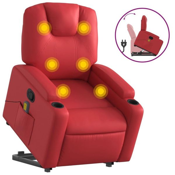 Vidaxl Poltrona Per Massaggi Con Ausilio Per L'assistenza In Piedi In Pelle Finta Rossa-image