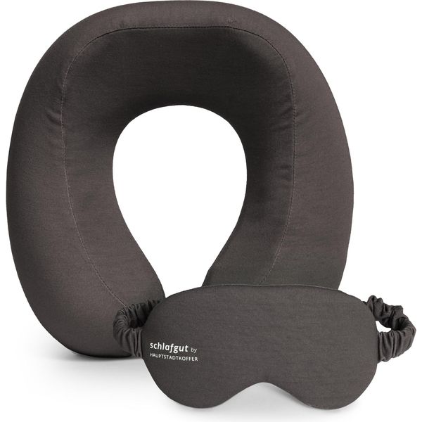 Set Da Viaggio Cuscino Da Viaggio In Memory Foam + Maschera Per Il Sonno Cuscino Per Il Collo Che Blocca La Luce, Copertura Per Aereo Rimovibile E Lavabile, Cuscino Per Il Collo E Maschera Per Gli Occhi, Accessori Da Viaggio, Grafite-image
