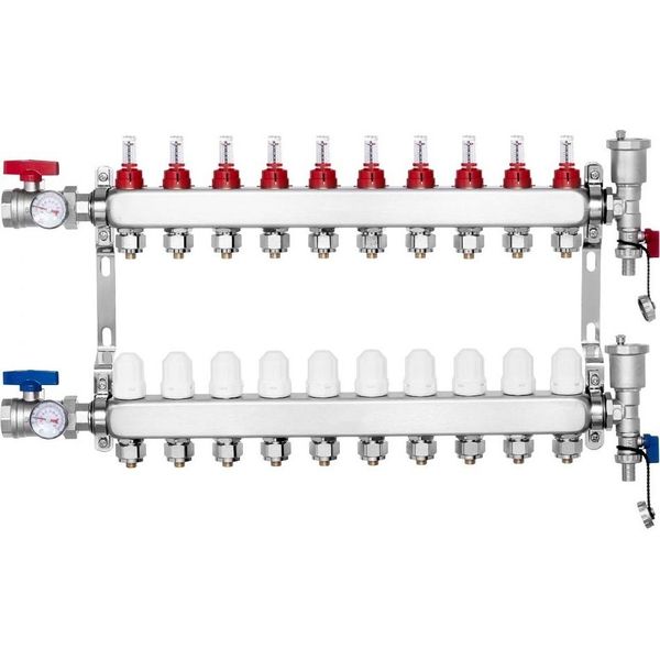 Collettore Di Circuiti Di Riscaldamento Per Il Riscaldamento A Pavimento - 10 Circuiti Di Riscaldamento - Indicatore Di Portata Fino A 5L/Min - Distribuzione Efficiente Del Calore - Ideale Per Gli Spazi Abitativi-image