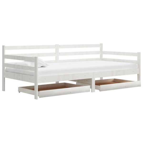 Letto Da Giorno Con Cassetti 90X200 Cm In Legno Di Pino Massiccio Bianco-image