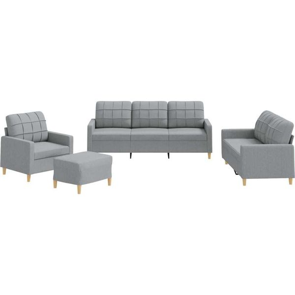 Vidaxl Set Di Divani 4 Pezzi Con Cuscini In Tessuto Grigio Chiaro-image