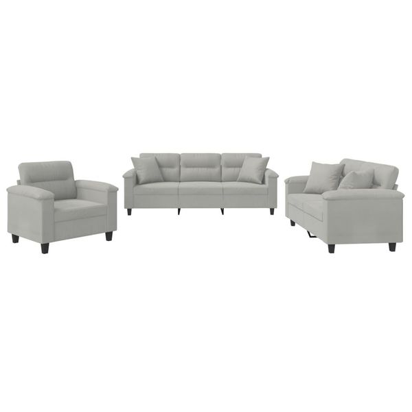 Vidaxl Set Divano 3 Pezzi Con Cuscini In Tessuto Microfibra Grigio Chiaro-image