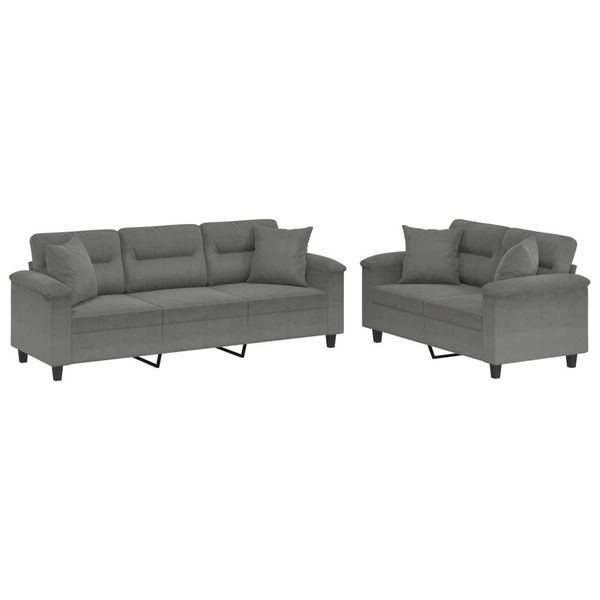 Vidaxl Set Divano 2 Pezzi Con Cuscini In Tessuto Microfibra Grigio Scuro-image