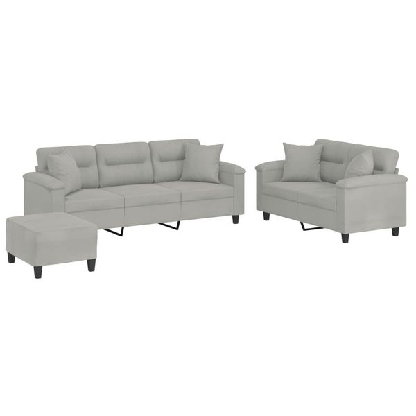 Vidaxl Set Divano 3 Pezzi Con Cuscini In Tessuto Microfibra Grigio Chiaro-image