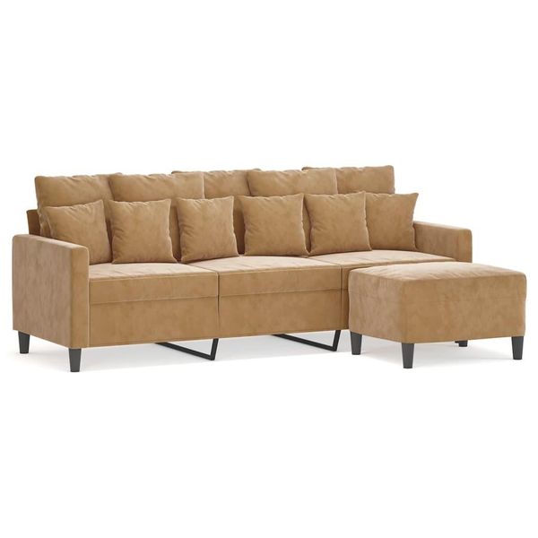 Vidaxl Divano A 3 Posti Con Poggiapiedi Marrone 180 Cm In Velluto-image