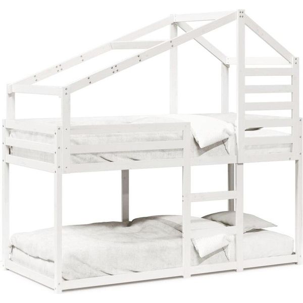 Vidaxl Letto A Castello Con Tetto Bianco 75X190 Cm In Legno Di Pino Massiccio-image