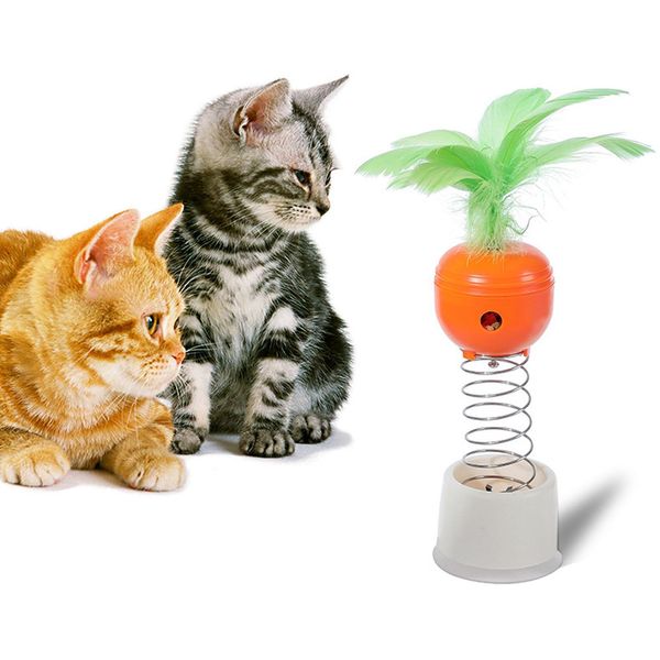Distributore Di Croccantini Per Gatti, Giocattolo Di Piume, Giocattolo Interattivo Per Gatti Con Carota Elasticizzata Con Piume-image