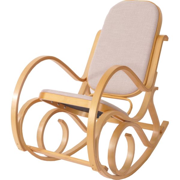 Sedia A Dondolo M41, Poltrona Girevole Poltrona Tv, Legno Massiccio ~ Aspetto Quercia, Tessuto/Tessuto Beige-image