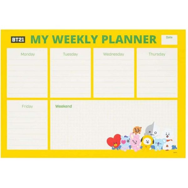 Line Friends BT21, Agenda Settimanale A4 54 Pagine, Carta Decorativa, Staccabile, Bianco/Giallo-image