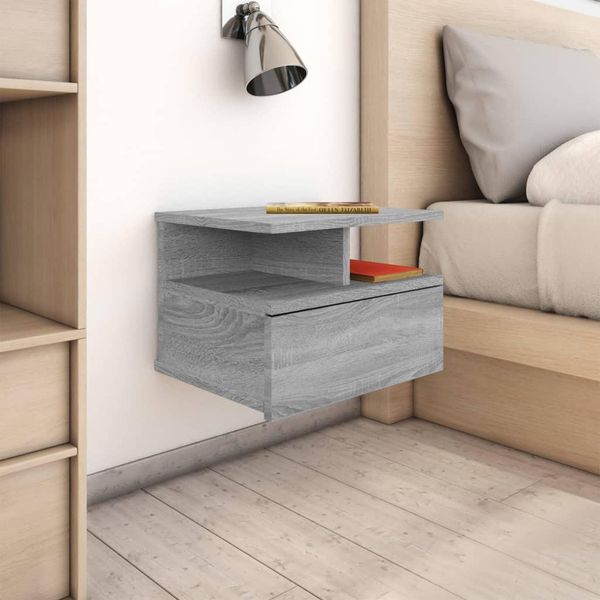 Comodino Sospeso Grigio Sonoma 40X31X27 Cm Materiale A Base Di Legno-image