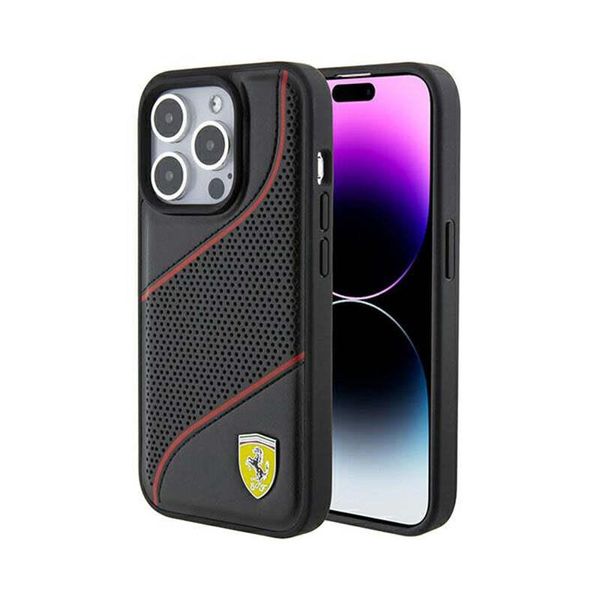 Ferrari Fehcp15Lpwak Custodia Rigida Per Iphone 15 Pro 6.1 Czarny/Nero Logo Onde Traforate In Metallo-image