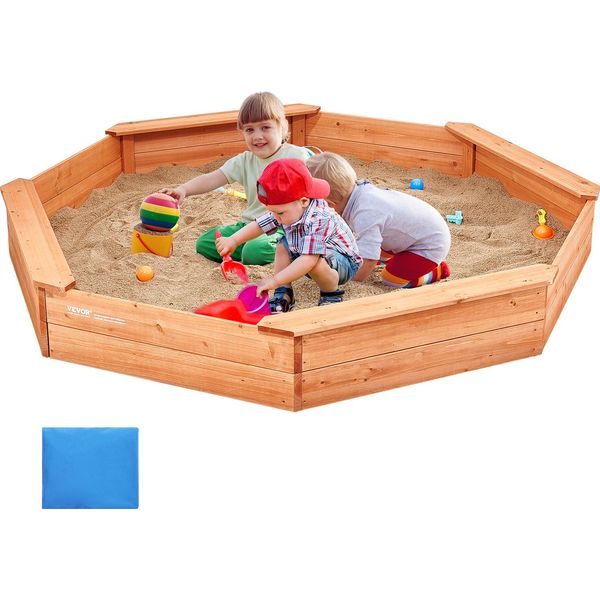 Vevor Sabbiera In Legno Con Copertura, Sabbiera Ottagonale, Sabbiera Con 4 Sedili E Rivestimento Del Pavimento, Sabbiera Per Bambini Per Il Giardino, Regalo-image