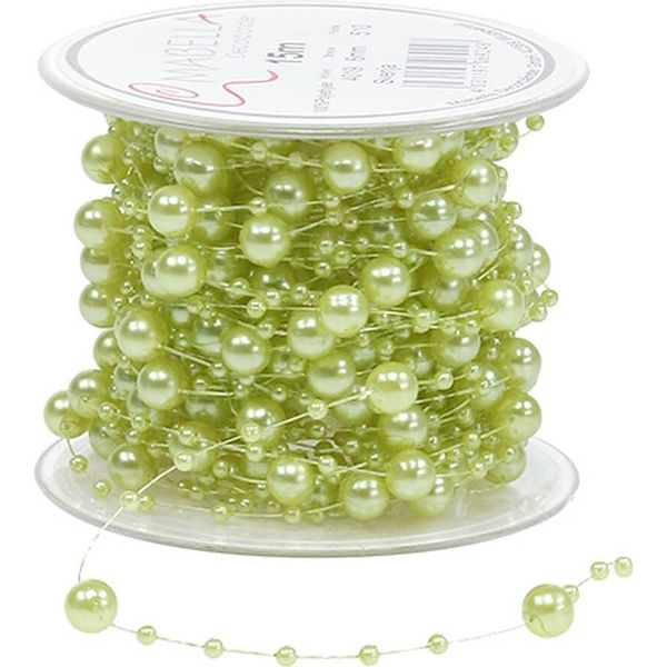 Nastro Decorativo Con Perle Verde Chiaro 6Mm 15M - Decorazione Tavola Matrimonio Compleanno Festa Di Primavera-image