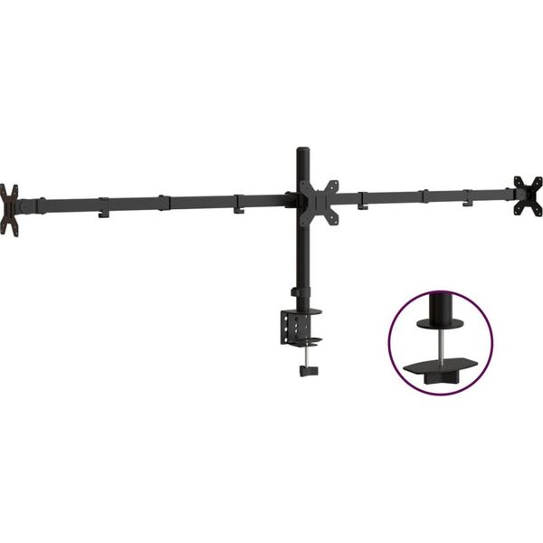 Vidaxl Supporto Da Tavolo Per 3 Monitor In Acciaio Nero Vesa 75/100 Mm-image