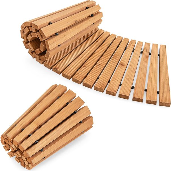 Costway Sentiero Da Giardino In Legno, Passerella Curva, Sentiero Avvolgibile Con Filo Metallico E Superficie Antiscivolo, Gradino Da Giardino Naturale 216X53Cm-image