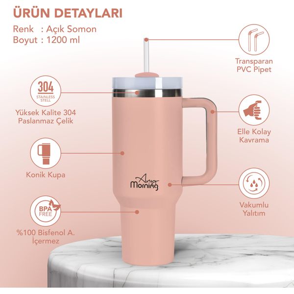 Any Morning SI2440217 Tazza Thermos Da 1200 Ml, In Acciaio Inox A Doppio Strato, Coperchio A Prova Di Perdite, 9 Ore Di Caldo, 12 Ore Di Freddo, 40,58 Oz-image