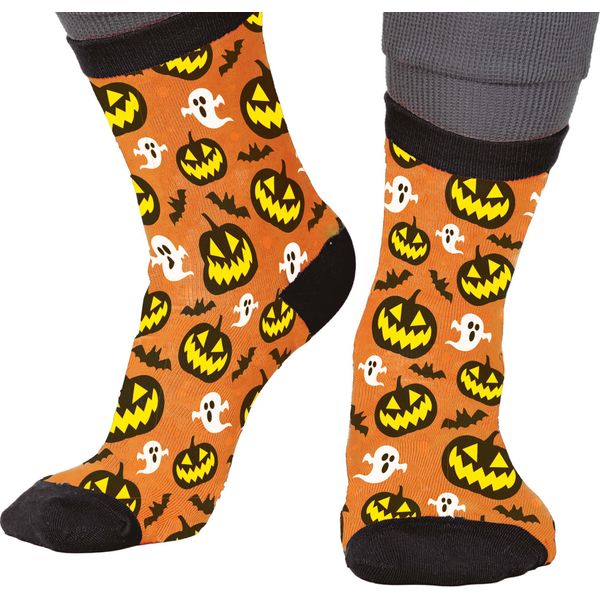 Calzini Halloween Fantasma Zucca Divertenti Figure Spaventose Autunno Design Spaventoso Fantasmi Notte Zucca Facce Comfort Tema Mistico Tendenza Fantasia, Taglia: 42 - 48 Colore: Multicolore-image