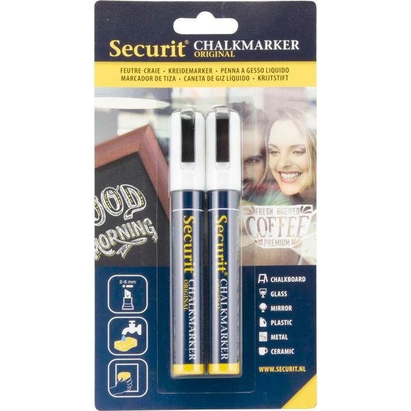 Securit BL-SMA510-WT Marcatore A Gesso Securit Original Medium, Set Da 2-image