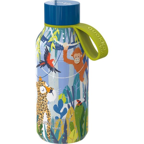 Quokka Solid Kids Con Cinturino - Borraccia Isolante A Doppia Parete In Acciaio Inox, Thermos Portatile Da 330 Ml (Jungle)-image