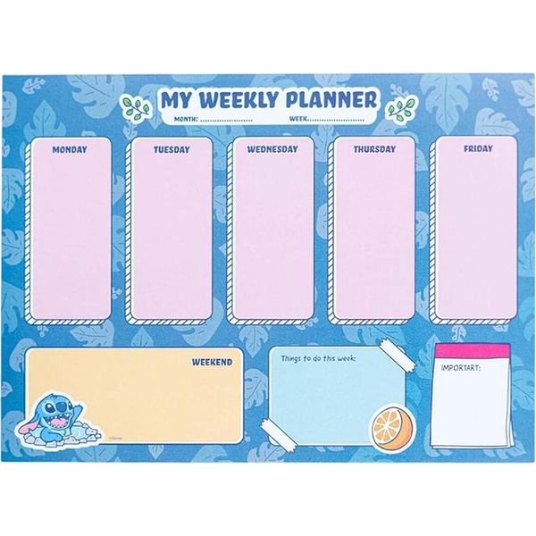 Disney, Agenda Settimanale A4 54 Pagine, Staccabile, Disegno Colorato Di Stitch, Blu/Rosa-image