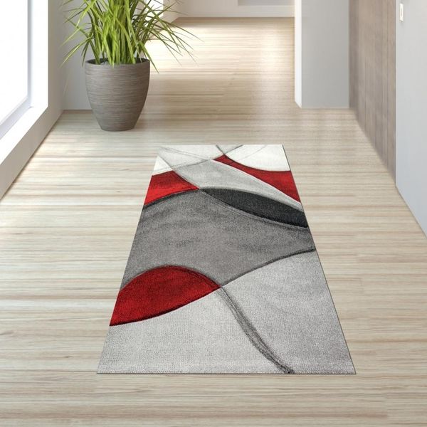 Tappeto Moderno Da Salotto Astratto In Rosso Grigio Nero Dimensioni - 80 X 300 Cm-image