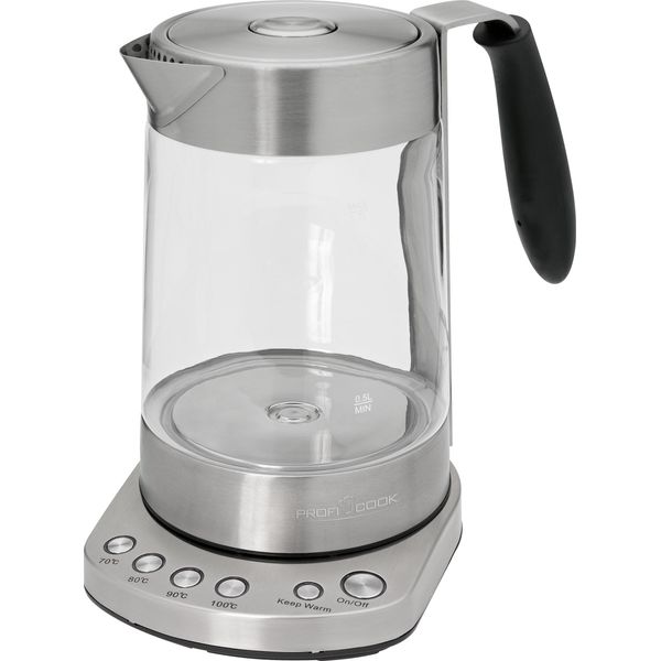 Proficook PC-WKS 1020 G - Bollitore Per Tè/Acqua - 1,7 Litri - 3 Kw - Acciaio Inox/Nero-image