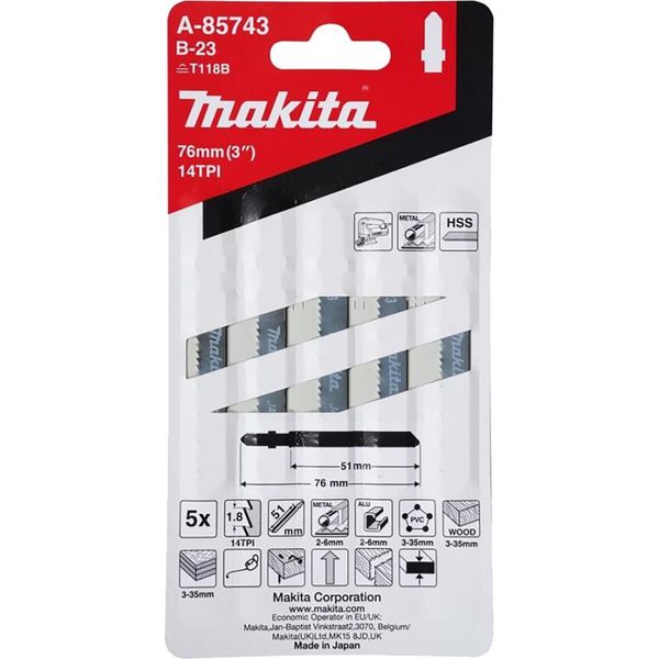 Lama Per Seghetto Alternativo Makita Per Metallo B-23 - 51 Mm - 14 - Hcs - 5 Pz.-image
