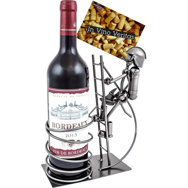 Brubaker Portabottiglie Da Vino Portabottiglie Pompiere Su Scala Oggetto Decorativo In Metallo Con Biglietto D'auguri Per Regalo Vino-image