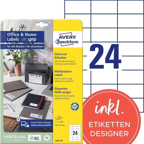 Avery Etichette Universali Zweckform, 70 X 37 Mm, Bianco-image