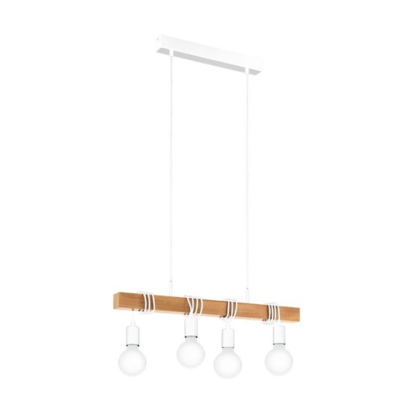 Eglo Lampada A Sospensione Townshend 4 Luci In Legno Bianco E Beige-image