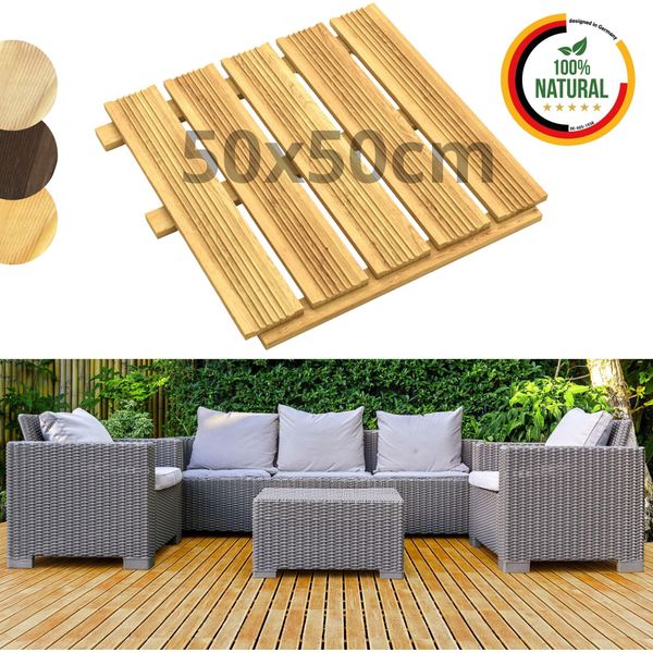 Floranica Piastrelle In Legno 50 X 50 Cm 1 Pz. Naturale Pavimentazione Da Esterno Per Giardino, Terrazze E Balconi-image
