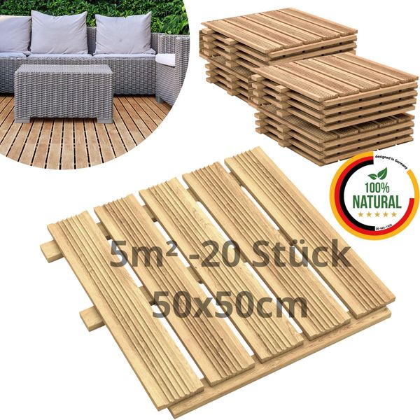 Floranica Piastrelle In Legno 50 X 50 Cm 20 Pz./ 5 M² Non Trattato Pavimentazione Da Esterno Per Giardino, Terrazze E Balconi-image