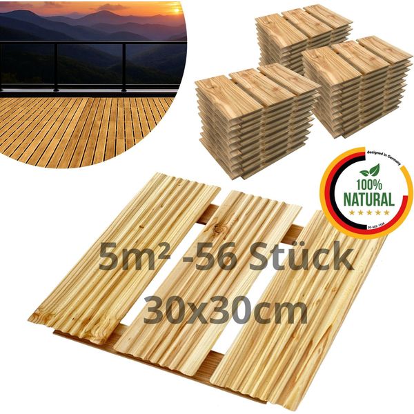 Floranica Piastrelle In Legno 30 X 30 Cm 56 Pz./ 5 M² Naturale Pavimentazione Da Esterno Per Giardino, Terrazze E Balconi-image