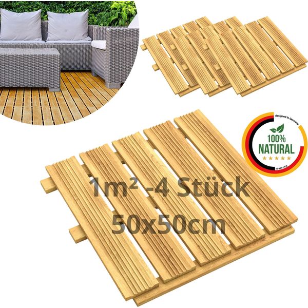 Floranica Piastrelle In Legno 50 X 50 Cm 4 Pz./ 1 M² Naturale Pavimentazione Da Esterno Per Giardino, Terrazze E Balconi-image