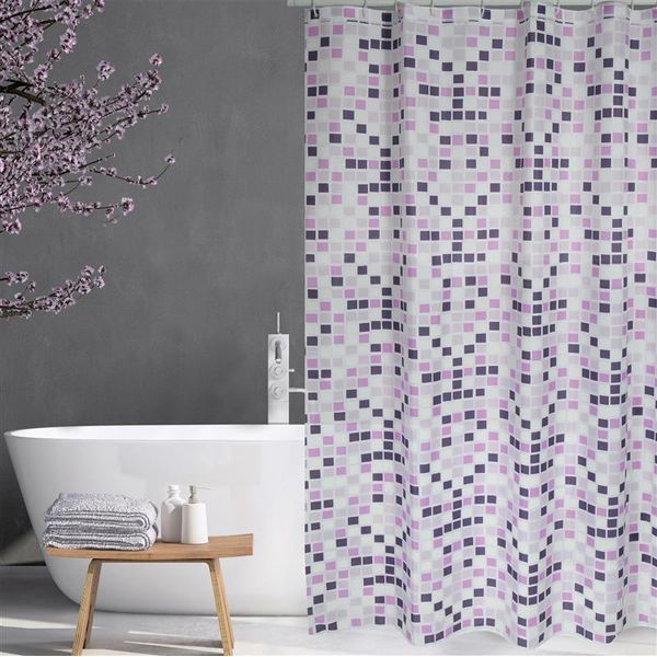 Msv Tenda Da Doccia Premium In Tessuto Antimuffa - Antibatterica, Lavabile, 100% Impermeabile - Poliestere, "Mosaiko"" Viola 180X200Cm - Spain"-image