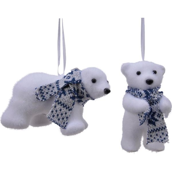 Decorazione Per Albero Di Natale Orso Polare In Plastica Con Sciarpa 11Cm Bianco 1 Pezzo Assortito.-image