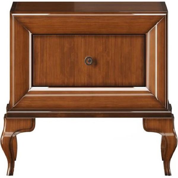 Casa Padrino Comodino Art Deco Marrone Lucido 70 X 42 X H. 65 Cm - Comodino In Legno Massiccio Con Cassetto - Mobili Camera Da Letto - Mobili Art Deco-image