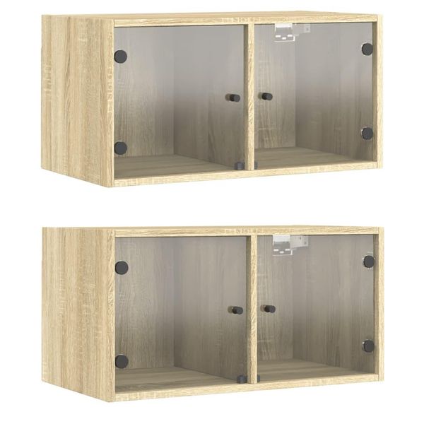 Vidaxl Armadi A Muro Con Ante In Vetro 2 Pezzi Rovere Sonoma 68,5X37X35 Cm-image