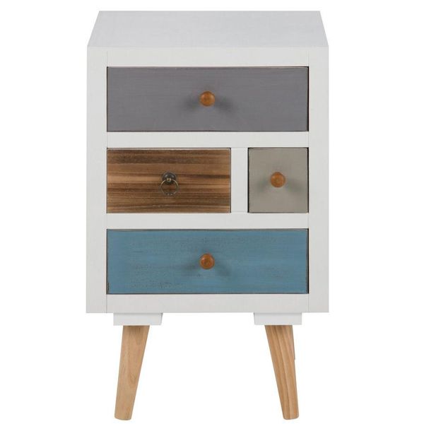 Comodino Thames Bianco Con Diversi Cassetti Colorati. Consegnato Completamente Montato.-image