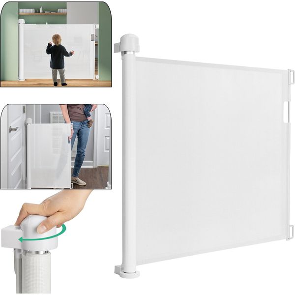Va-Cerulean Cancelletto Per Scale Cancelletto Per Porte Estensibile 0-150 Cm Barriere Per Cani Cancelletto Retrattile Per Porte E Scale Per Bambini E Animali Domestici (Bianco, 150 Cm)-image