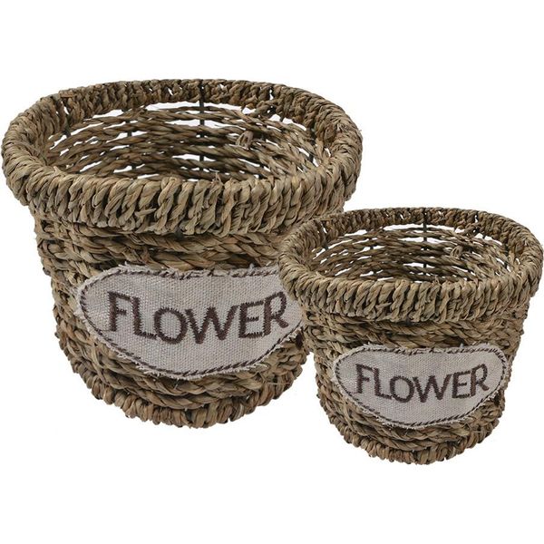 Set Di 2 Cestini Portaoggetti Clayre & Eef Ø 16 / Ø 13 Cm In Seagrass Marrone-image