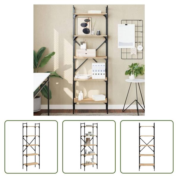 The Living Store Libreria 5 Scomparti Rovere Sonoma 56X31,5X174 Cm Materiale In Legno-image